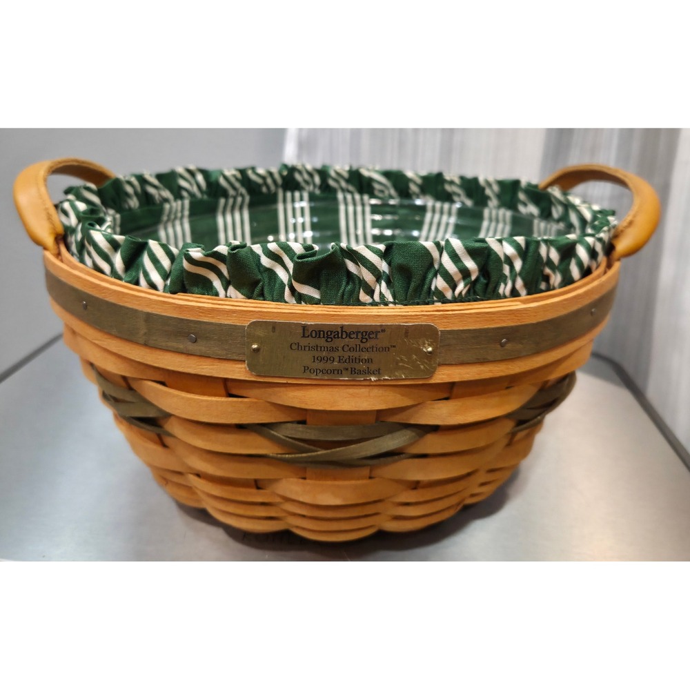 Longaberger 1999 Christmas Collection Popcorn Basket Green Liner Protector 48712